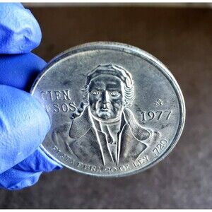 1977 MEXICO Cien 100 Pesos SILVER COIN Morelos PLATA PURA 20 Gr LEY .720 Pure